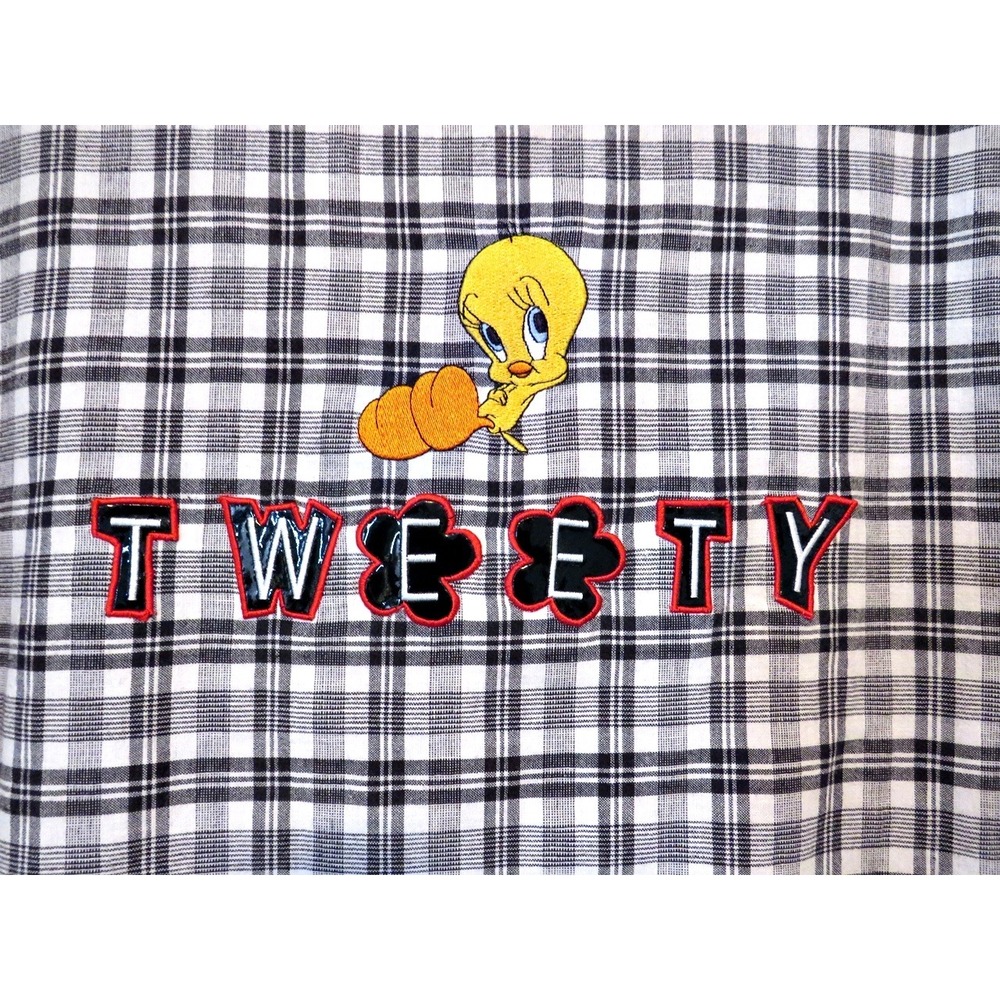 VTG Warner Bros Studio Tweety Bird S/M Plaid Zip Shirt Embroidered Looney Tunes - Picture 5 of 8